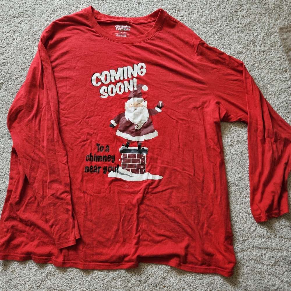 Red Santa Graphic Long Sleeve Pajama Shirt 4XB Mens